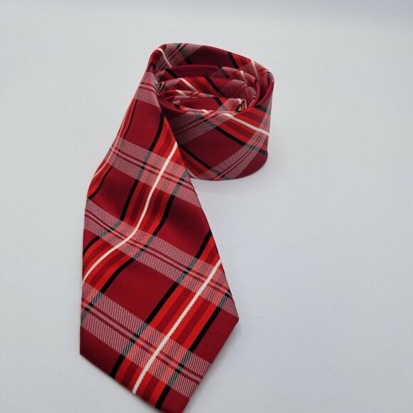 DONALD J TRUMP Tie Red White & Black Diagonal Striped 100% Silk Handmade Necktie - Picture 1 of 8